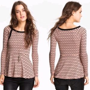 Free People Stripe Pointelle Peplum Top